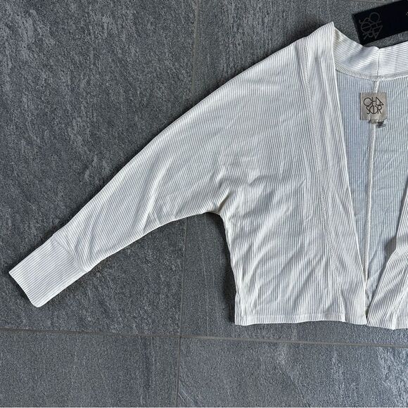 NWT Chaser Cozy Rib Drop Shoulder Cropped Open Cardigan in Ceramic (Ivory) Small - Picture 6 of 13